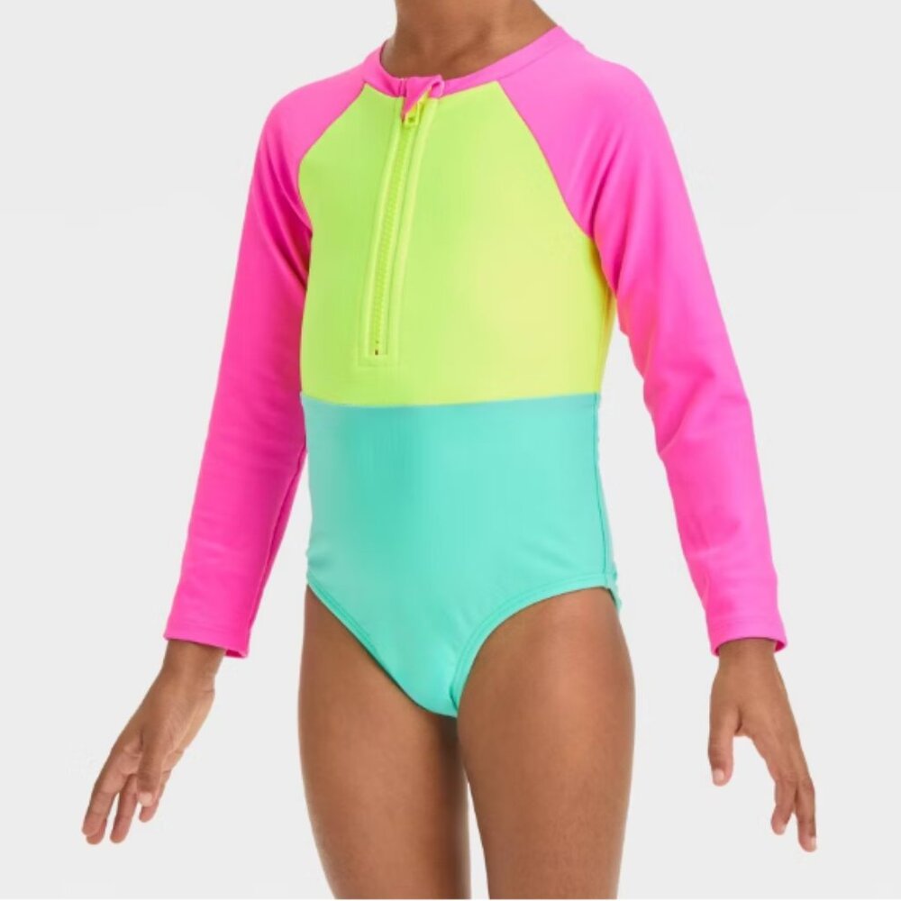 Cat & Jack Pink, Yellow, and Blue Kids Swim Suit Size 18m, VGUC